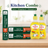 Kitchen Combo | 1 x Aluminium Foil, 2 x Food Wrapping Rolls, and 2 x Dishwash Liquids
