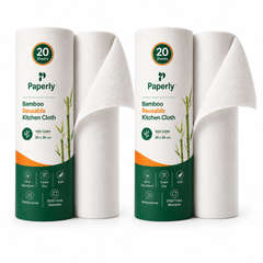 Paperly Bamboo Reusable Kitchen Cloth Roll | Reusable Up to 2000 Times | Single-layer cloth | 20 Reusable Sheets per Roll