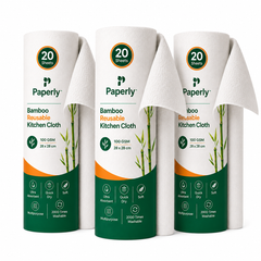 Paperly Bamboo Reusable Kitchen Cloth Roll | Reusable Up to 2000 Times | Single-layer cloth | 20 Reusable Sheets per Roll