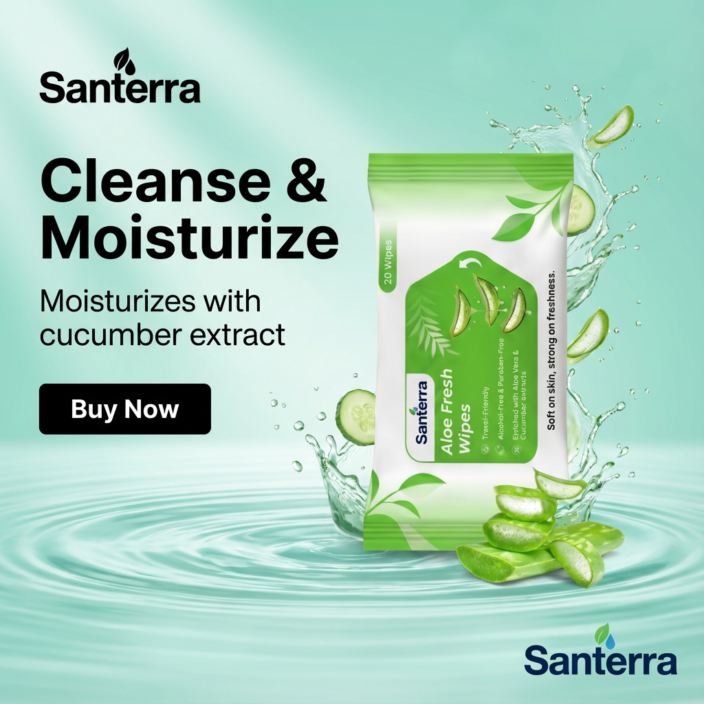 Santerra Aloe Vera & Mint Face Wipes 20 Wipes