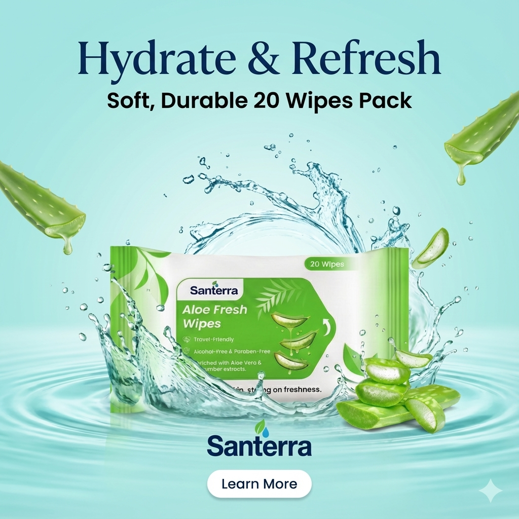 Santerra Aloe Vera & Mint Face Wipes 20 Wipes