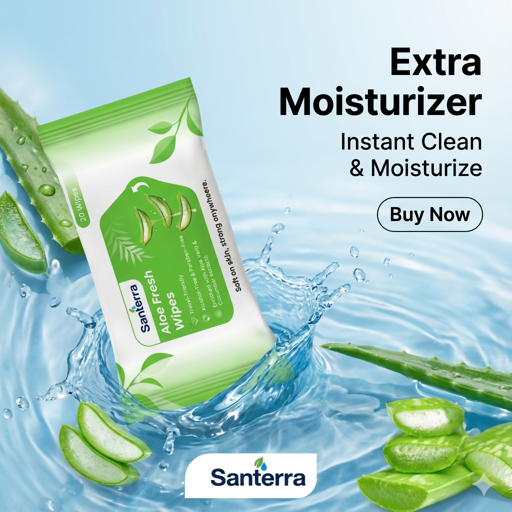 Santerra Aloe Vera & Mint Face Wipes 20 Wipes