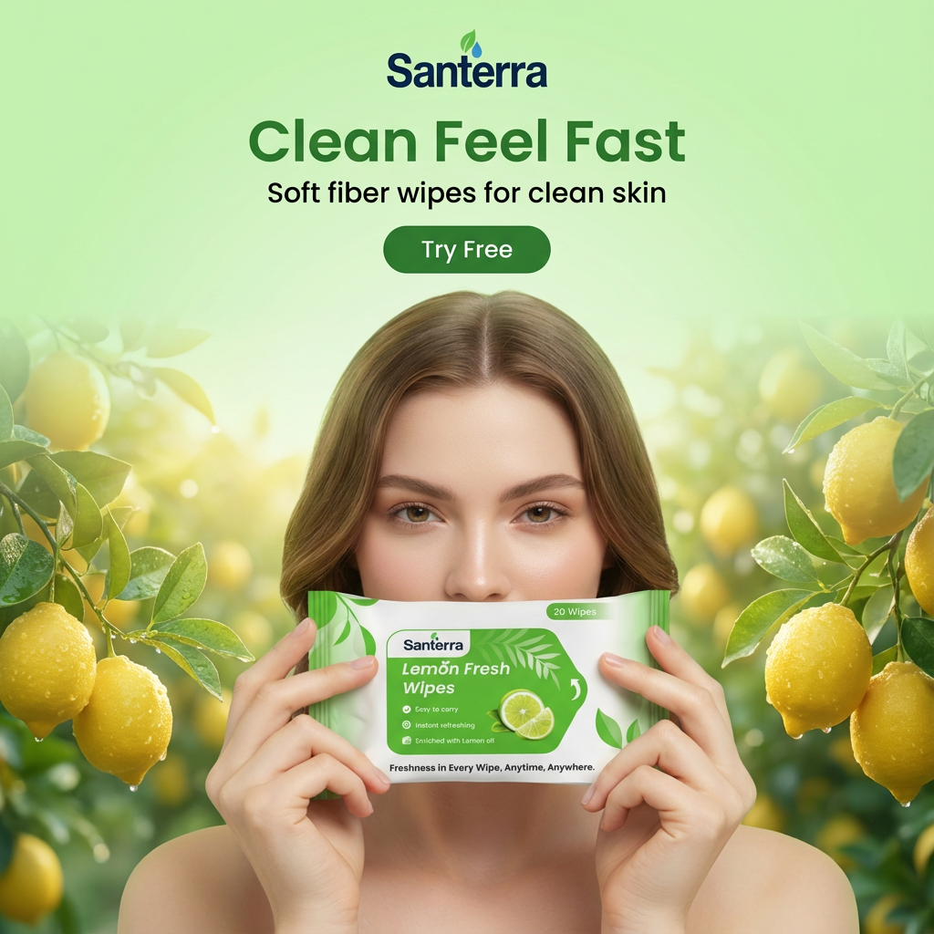 Santerra Lemon Refreshing Face Wipes 20 Wipes