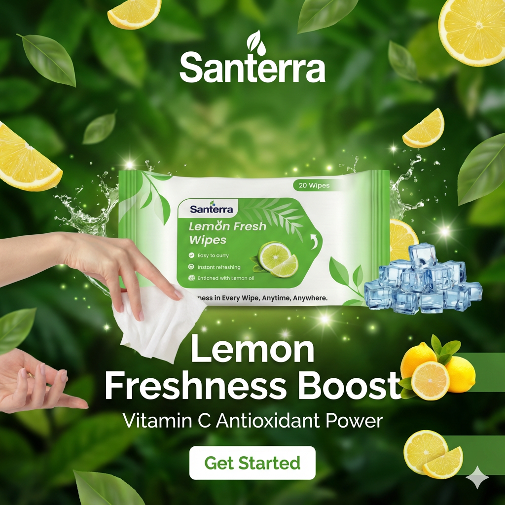 Santerra Lemon Refreshing Face Wipes 20 Wipes