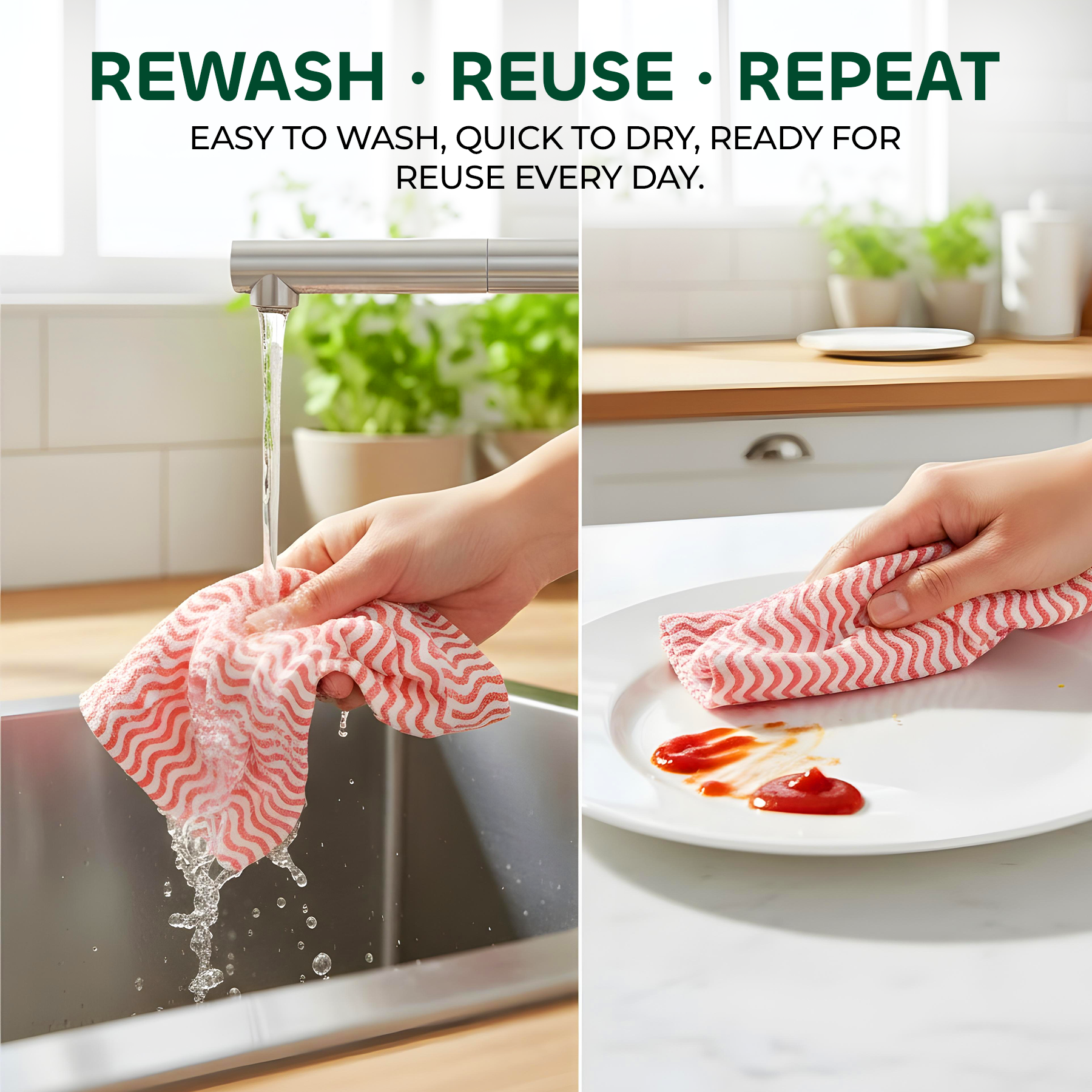 Paperly ReWash Non-Woven Kitchen Towel Cloth Roll – Washable & Reusable, Highly Absorbent, Lint-Free – 2 Rolls (50 Pulls)