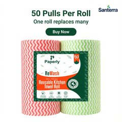 Paperly ReWash Non-Woven Kitchen Towel Cloth Roll – Washable & Reusable, Highly Absorbent, Lint-Free – 2 Rolls (50 Pulls)