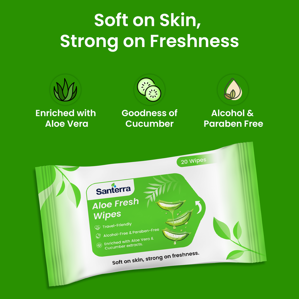 Refreshment Wipes- AloeVera -Pack of 20 – Santerra Hygiene Private Limited