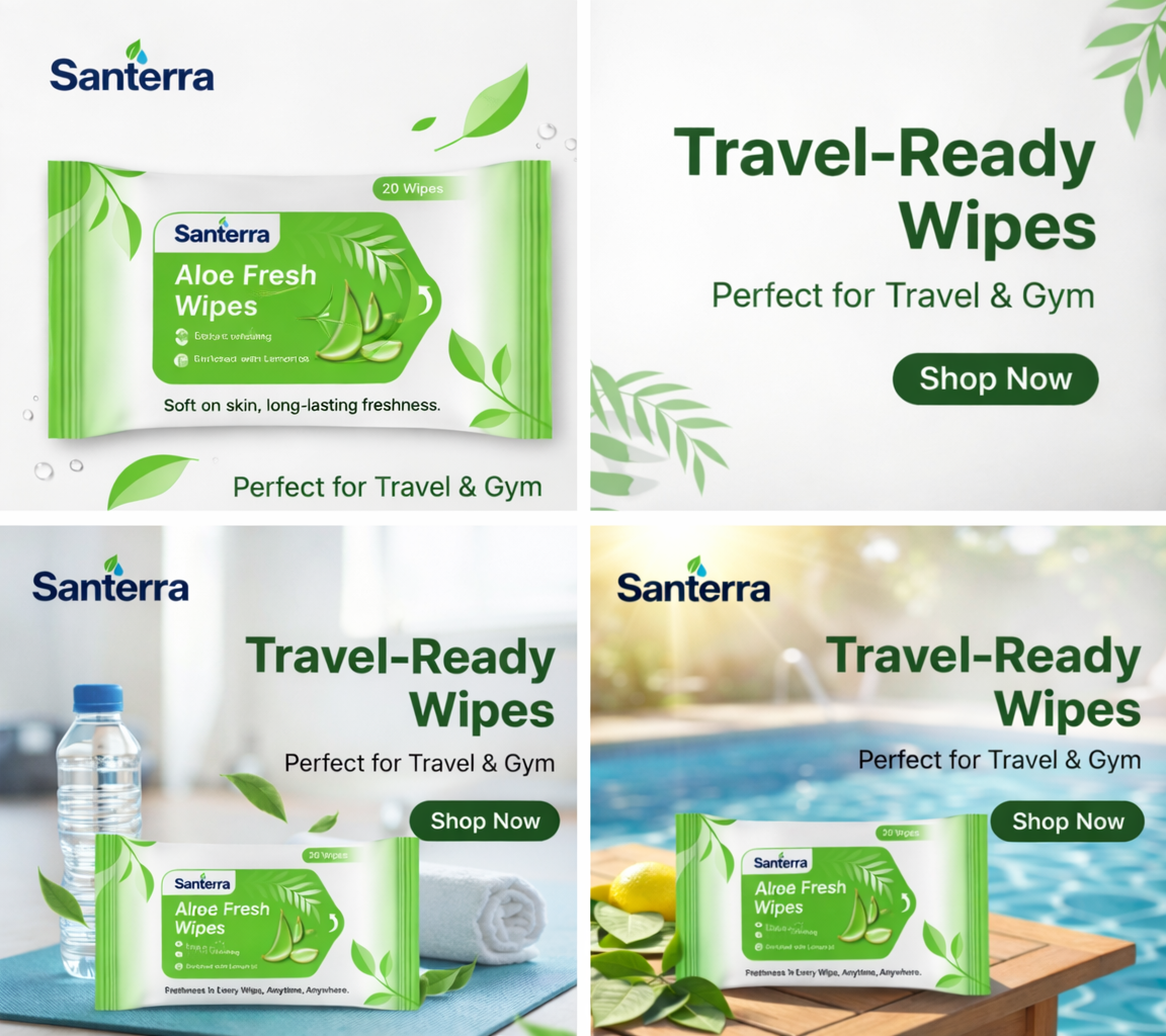 Santerra Aloe Vera & Mint Face Wipes 20 Wipes