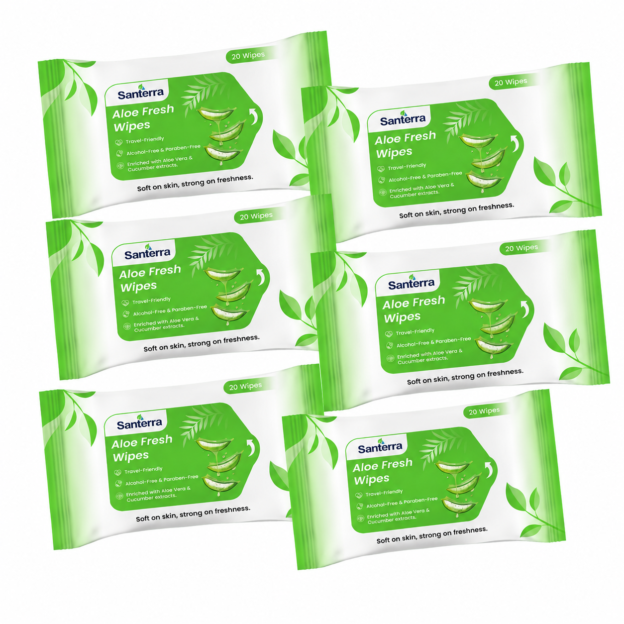 Santerra Aloe Vera & Mint Face Wipes 20 Wipes