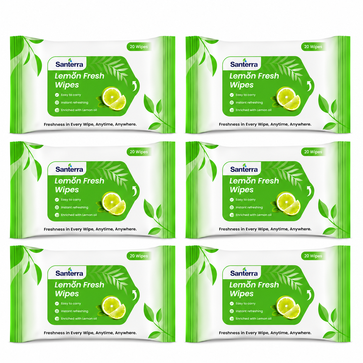 Santerra Lemon Refreshing Face Wipes 20 Wipes