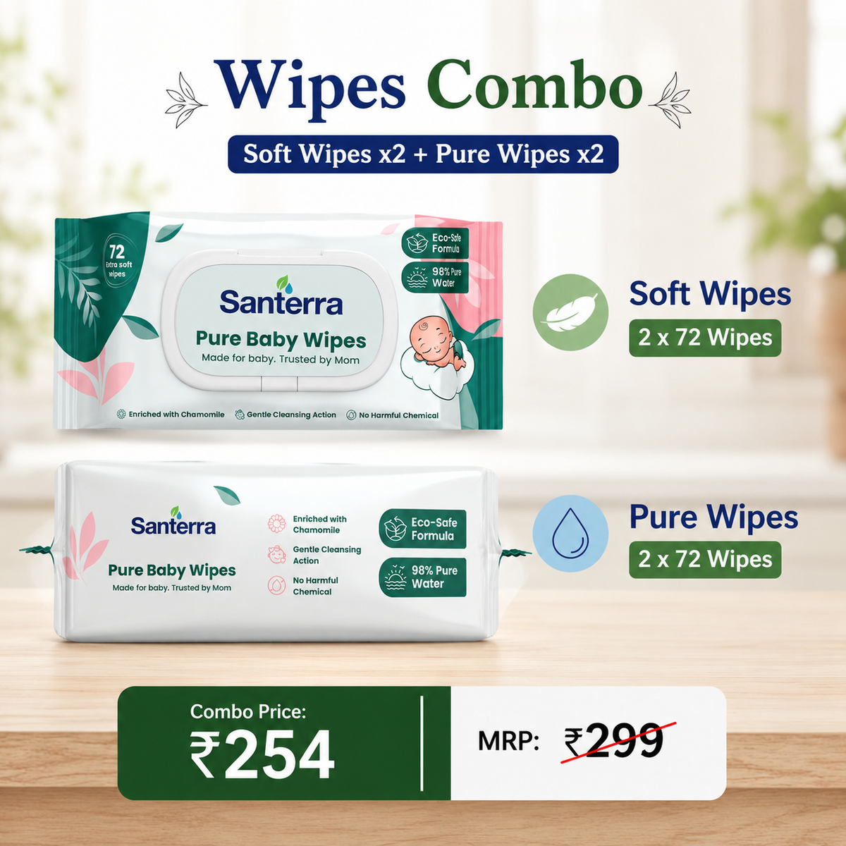 Wipes Combo	Soft Wipes x2 + Pure Wipes x2	254	299	Wipes