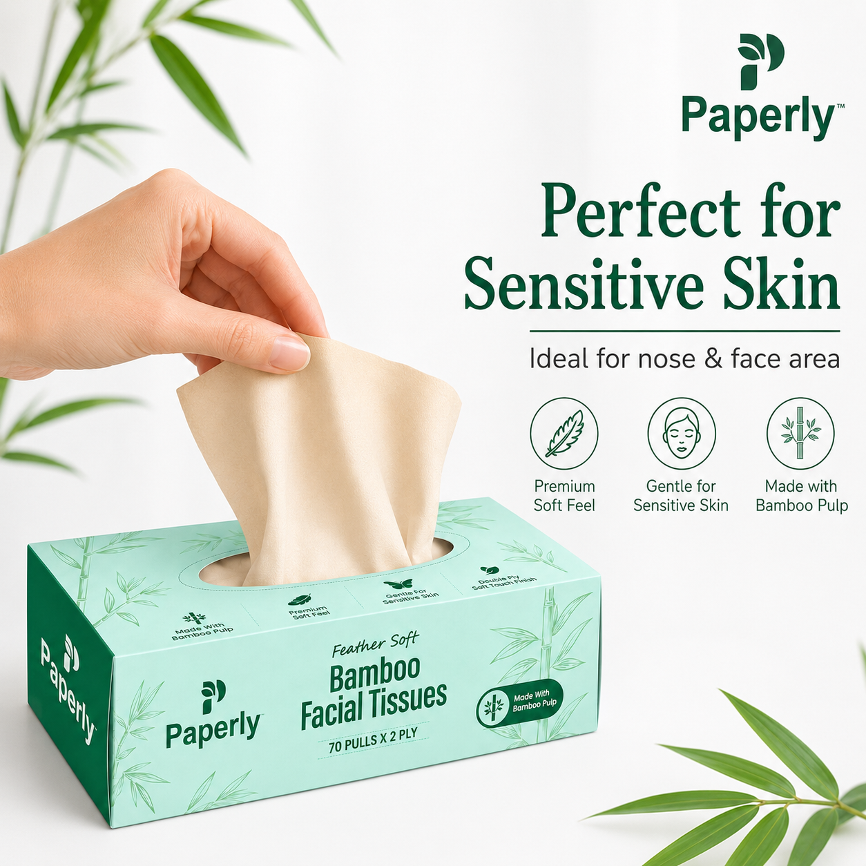 Paperly Bamboo Facial Tissue Box | 2 Ply | 100 Pulls per Box