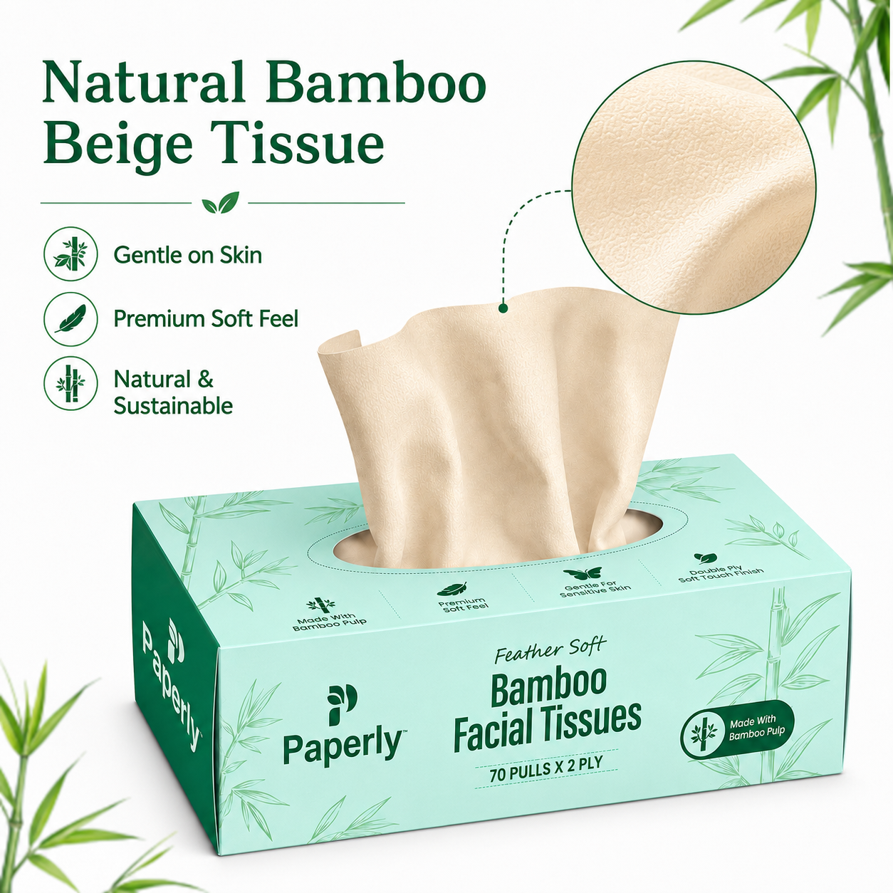 Paperly Bamboo Facial Tissue Box | 2 Ply | 100 Pulls per Box