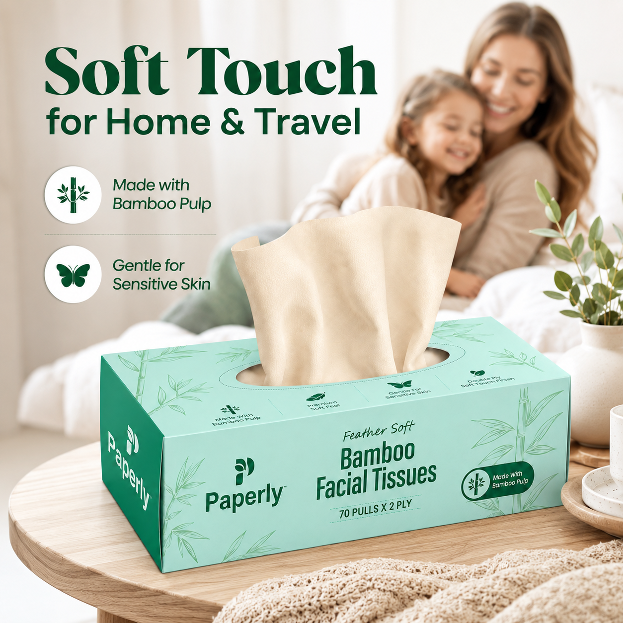 Paperly Bamboo Facial Tissue Box | 2 Ply | 100 Pulls per Box