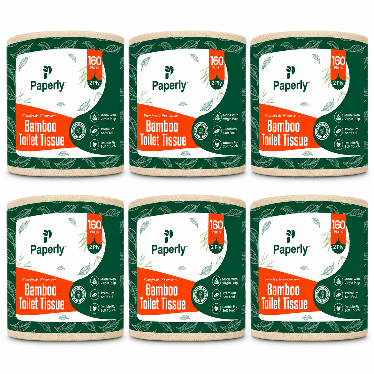 Paperly Bamboo Toilet Paper Rolls | 3 Ply | 200 Pulls per Roll