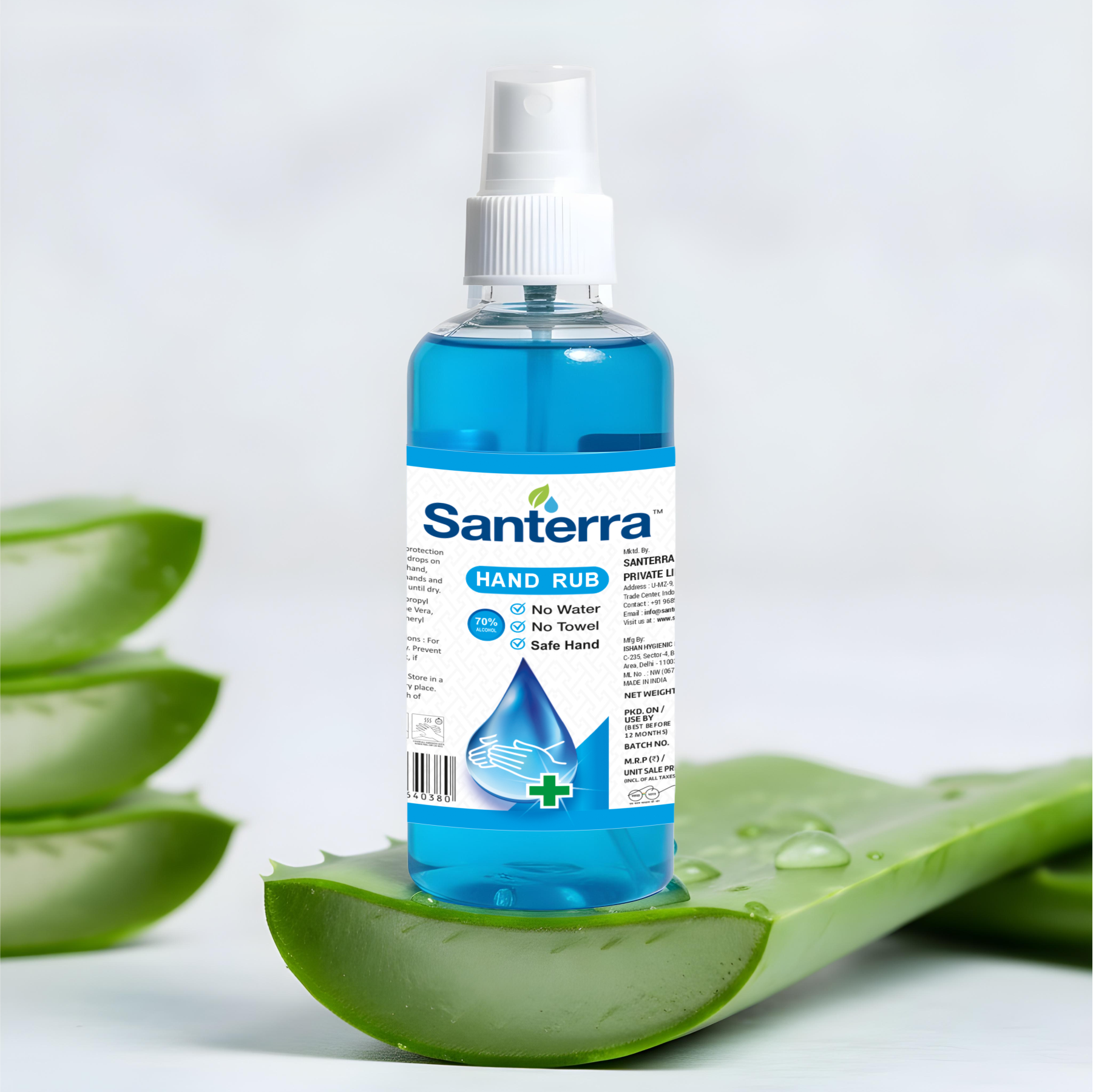 Santerra Hand Rub 70% Alcohol – Fast-Acting Hand Sanitizer | No Water Required