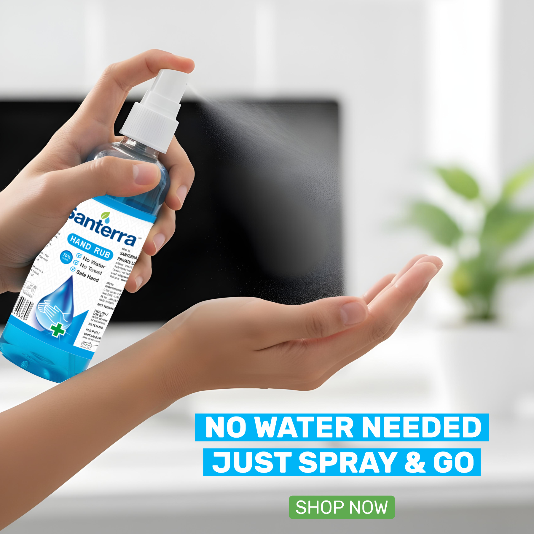 Santerra Hand Rub 70% Alcohol – Fast-Acting Hand Sanitizer | No Water Required