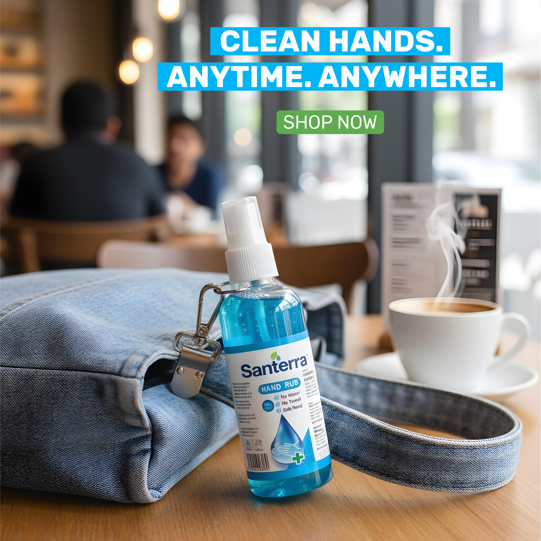 Santerra Hand Rub 70% Alcohol – Fast-Acting Hand Sanitizer | No Water Required
