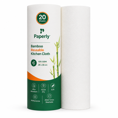 Paperly Bamboo Reusable Kitchen Cloth Roll | Reusable Up to 2000 Times | Single-layer cloth | 20 Reusable Sheets per Roll