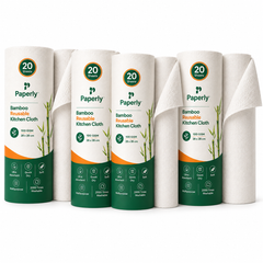 Paperly Bamboo Reusable Kitchen Cloth Roll | Reusable Up to 2000 Times | Single-layer cloth | 20 Reusable Sheets per Roll