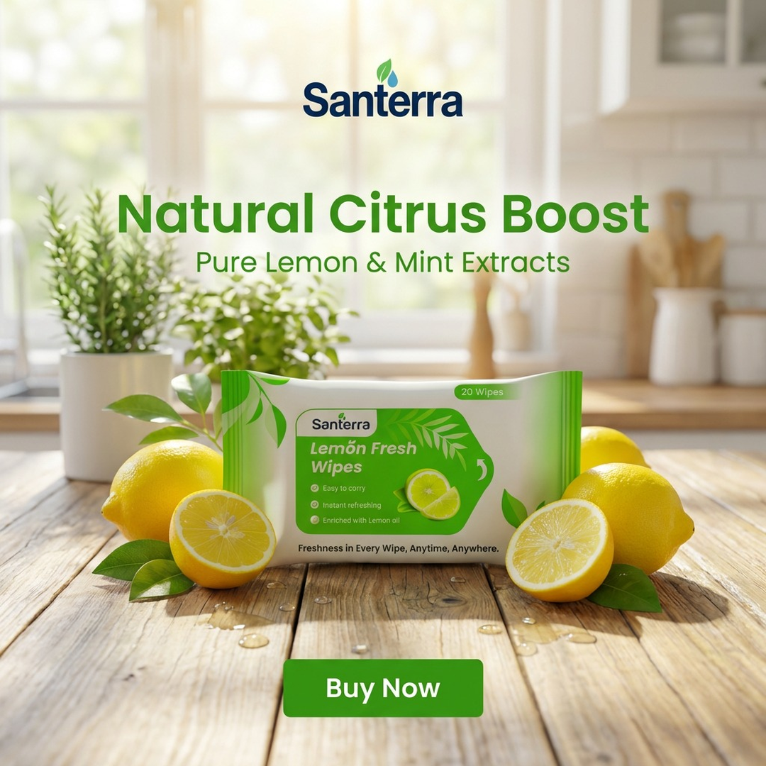 Santerra Lemon Refreshing Face Wipes 20 Wipes