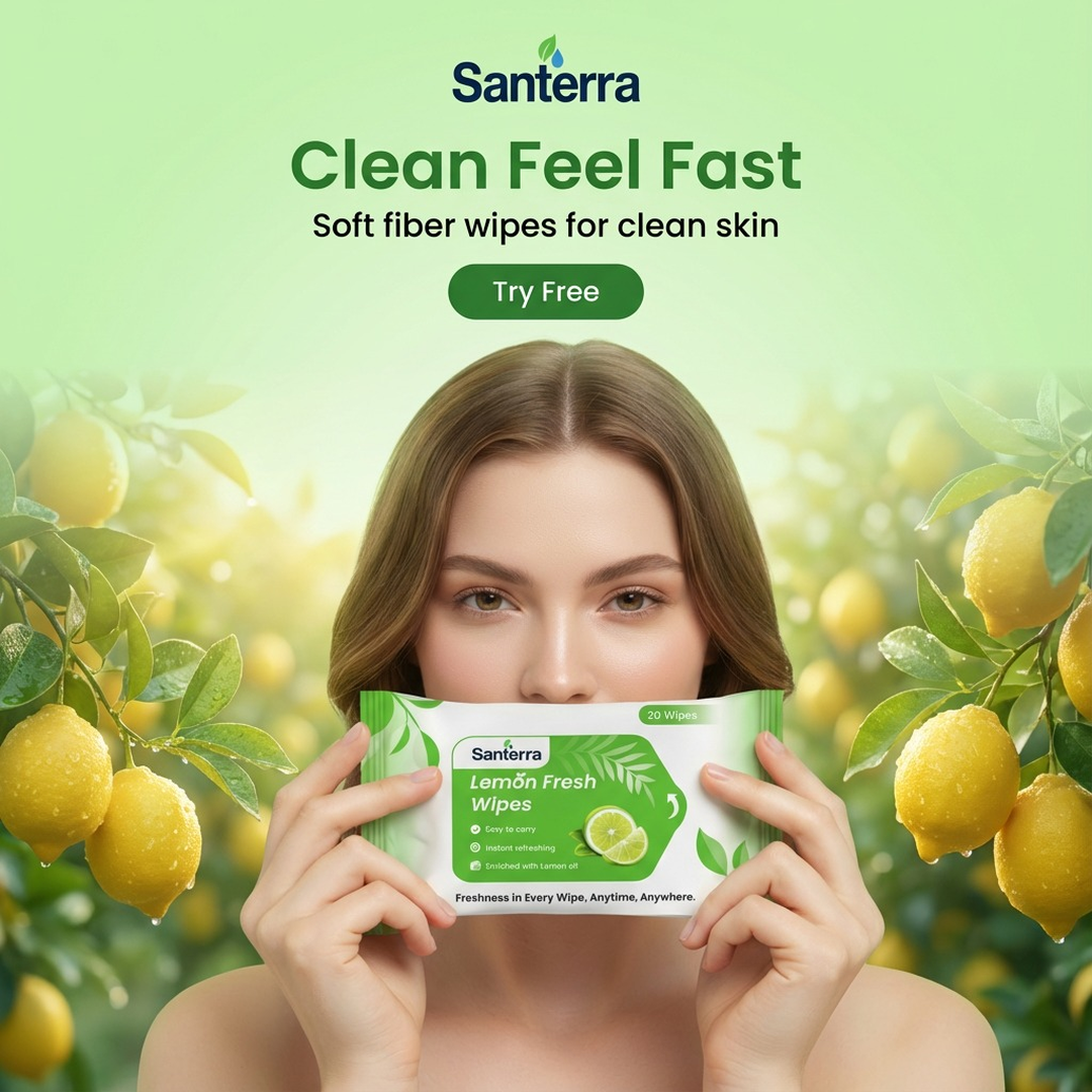 Santerra Lemon Refreshing Face Wipes 20 Wipes