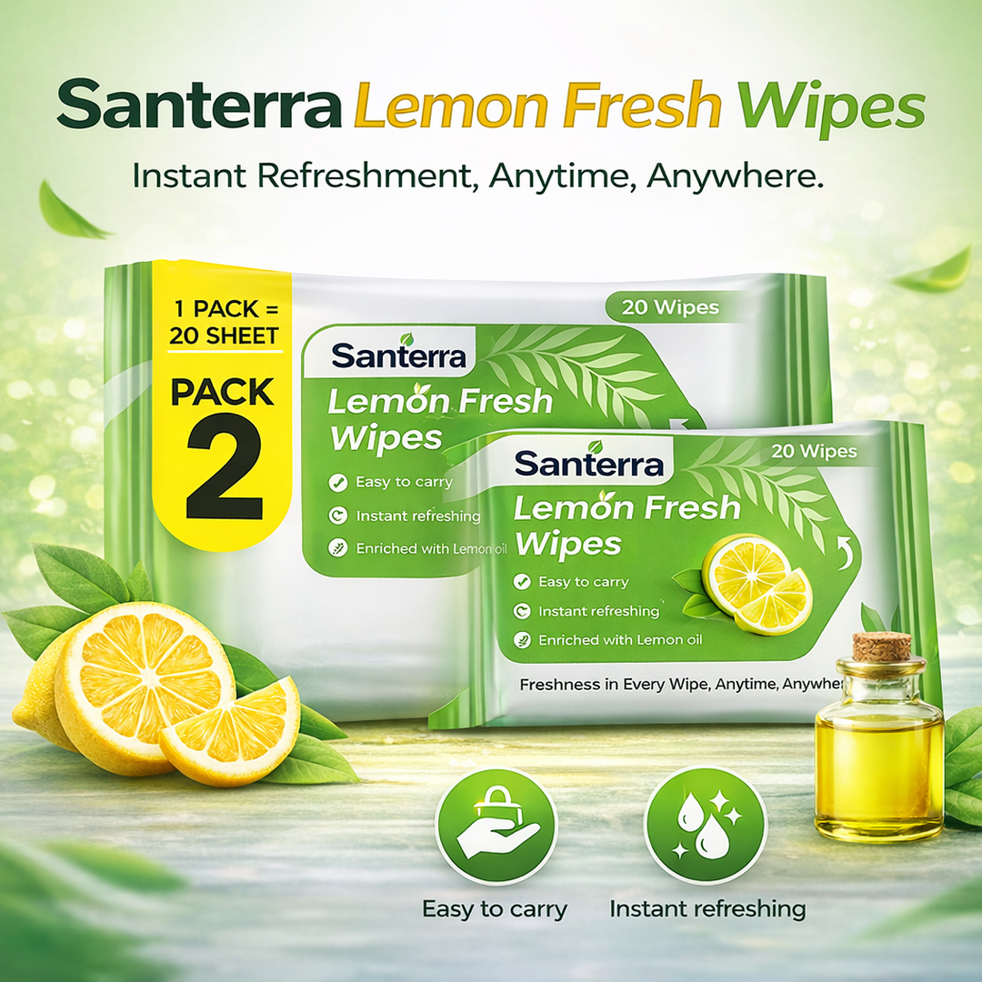 Santerra Lemon Refreshing Face Wipes 20 Wipes