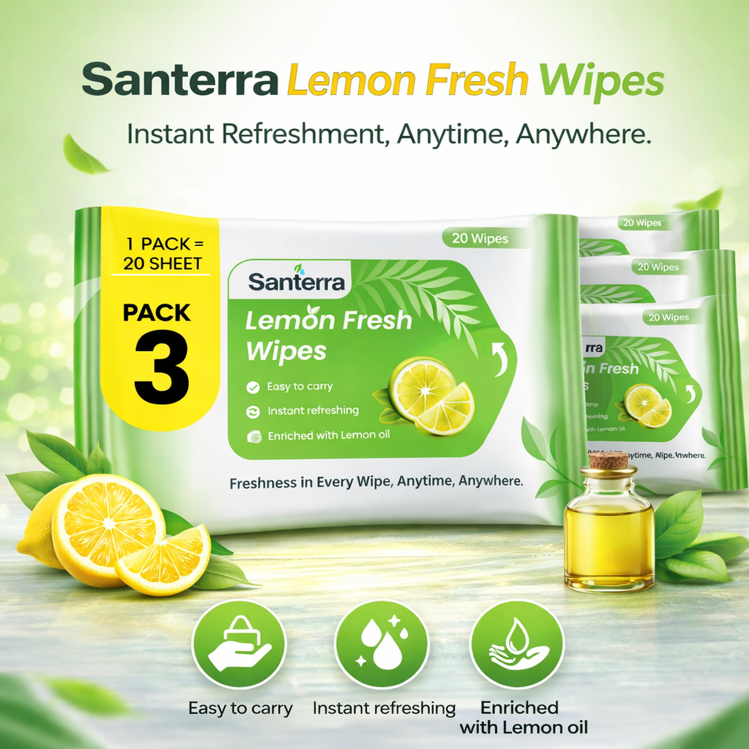 Santerra Lemon Refreshing Face Wipes 20 Wipes