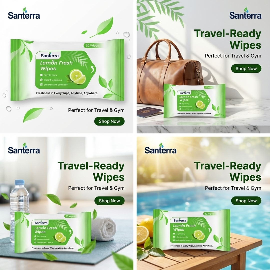 Santerra Lemon Refreshing Face Wipes 20 Wipes