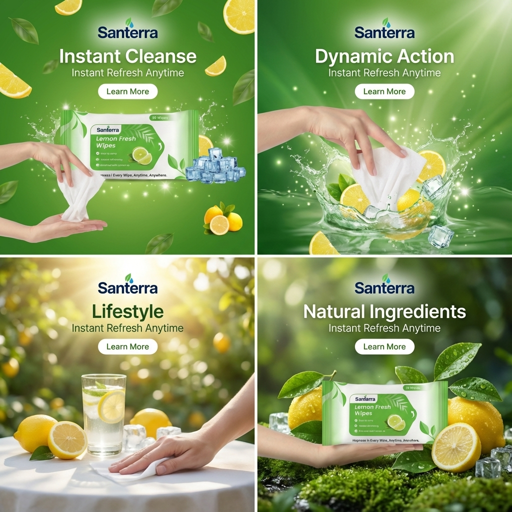 Santerra Lemon Refreshing Face Wipes 20 Wipes