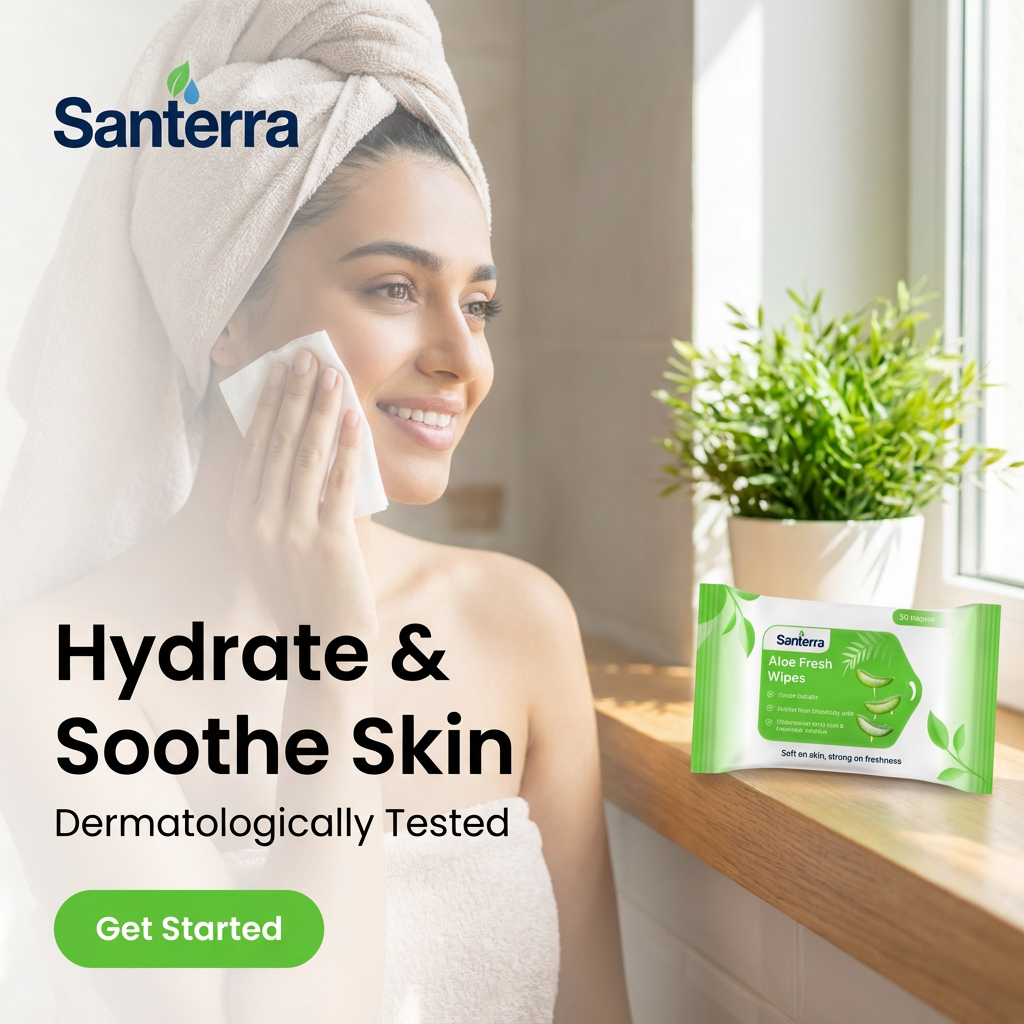 Santerra Aloe Vera & Mint Face Wipes 20 Wipes