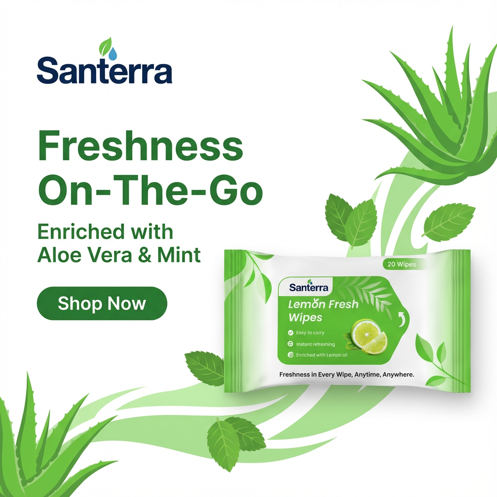 Santerra Lemon Refreshing Face Wipes 20 Wipes